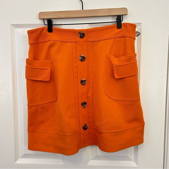 Maeve Anthropologie • 60s Inspired Velma Orange Button Stretch Mini Party Skirt - Picture 2 of 10